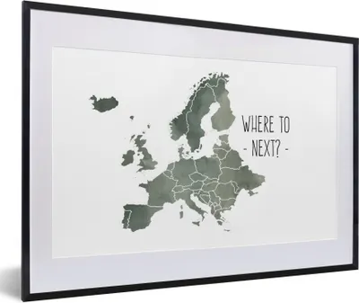 Produktbild von MuchoWow® MuchoWow® Gerahmtes Poster Europa - Karte - Zitate 60x40 cm - Poster mit zchwarzem Bilderrahmen - Schlafzimmer - Plakat in Rahmen - Drucken