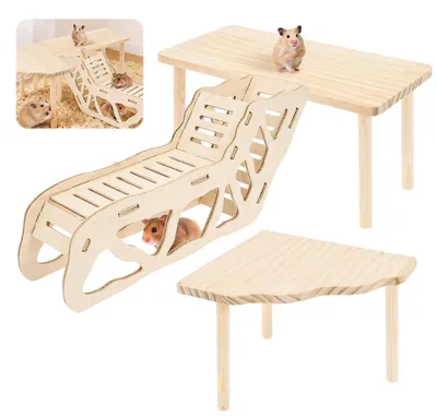 Produktbild von 3-teilige Hamster-Spielplattform aus Holz mit Tunnel und Versteck