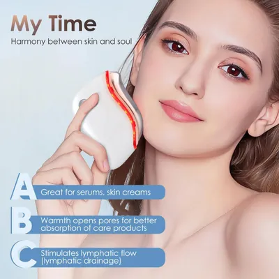 Obrázek produktu pro Přístroj na masáž obličeje Gua Sha – Elektrický přístroj na lifting obličeje – Vibrace – Teplo – Červené světlo – Proti stárnutí – Péče o pleť