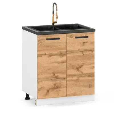 Produktbild von ULWEHOME | Spülenunterschrank 80 cm Eiche Wotan, Küchenunterschrank mit 2 Türen, Spülenschrank für Küche ohne Spüle und Arbeitsplatte
