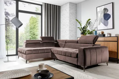 Produktbild von Ecksofa Schlafsofa Sofa AGNESA Stoff Salvador Braun Ottomane Links