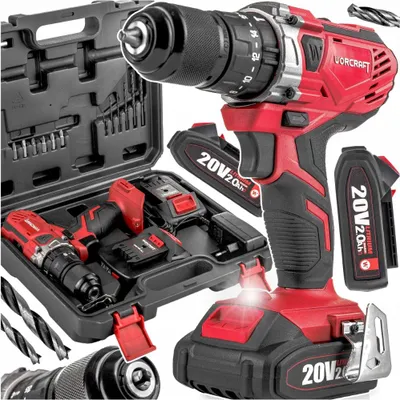 Obrázek produktu pro 20V Akumulátorová Příklepová Vrtačka Worcraft 2X Baterie + Kufřík Led