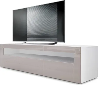 Produktbild von Vladon Lowboard Valencia,  Germany, TV-Kommode mit 1 offenem Fach und 2 Klappen, Weiß matt/Sandgrau Hochglanz/Sandgrau Hochglanz (155 x 46 x 40 cm)