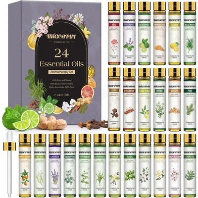Immagine prodotto di Set di oli essenziali naturali, 24 flaconi da 10 ml, per aromaterapia. Oli profumati per diffusori, massaggi e cosmetica