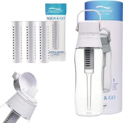Obrázok produktu pre Filtračná fľaša Aqualogis biela 500 ml + 3 filtre