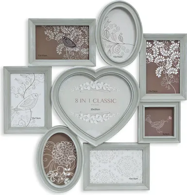 Produktbild von Fotorahmen Bilderrahmen 49x50cm Herz Grau 8 Fotos Shabby Chic Landhaus Collage