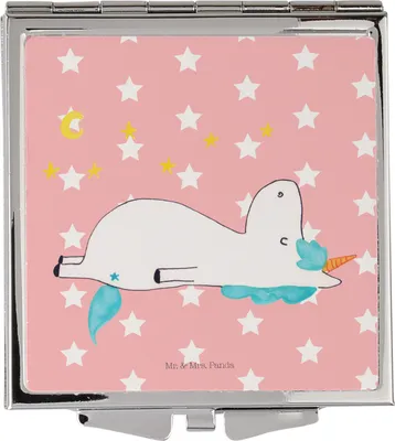 Produktbild von Mr. & Mrs. Panda Schminkspiegel Einhorn Sternenhimmel - Rot Pastell - Geschenk, Klappspiegel, Verrückt, Handspiegel, Mini Spiegel, Unicorn, Reisespiegel, Sterne