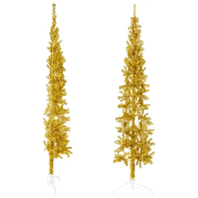 Image de Maison Exclusive - Sapin de Noël artificiel demi-arbre, design élancé, couleur or, avec pied, 180 cm