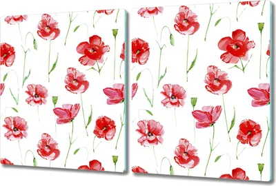 Produktbild von Glas Schneidebrett Herdabdeckplatten Schneideplatten - 2x 40x52 cm - Rote Mohnblumen