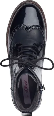 Produktbild von s.Oliver Damen Stiefelette Lack Brogue Flügelkappe Lochmuster 5-25232-43, Größe:40 EU, Farbe:Blau