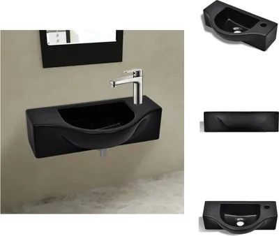 Produktbild von Keramik Waschbecken mit Hahnloch schwarz - Badezimmer-Waschbecken