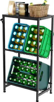 Produktbild von Stojan na nápoje Rainsworth s policou, s kovovým držiakom mriežky, 33D x 50W x 98H cm Stojan na nápoje s nastaviteľnými nožičkami, čierny