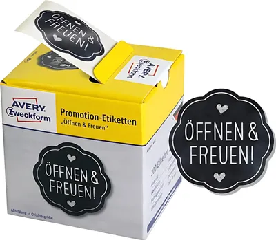 Image de AVERY Zweckform 3845 Etiquettes de promotion "OuvrirOuvrir&Réjouir" noir