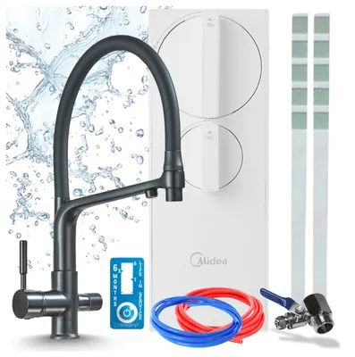 Produktbild von Untertisch-Wasserfiltersystem Mit 3-Wege-Küchenarmatur Ari Flexible, Umkehrosmose Ro5, 400 Gpd, Tanklos, Messing, Perlator, Luftsprudler, Schwarz