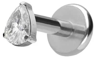 Produktbild von Ohrpiercing, Nasenpiercing Titan Labret mit Push Fit KRISTALLTROPFEN Silber Stablänge: 6mm | Stabstärke: 1,2mm | Discgröße: 4 x 6mm