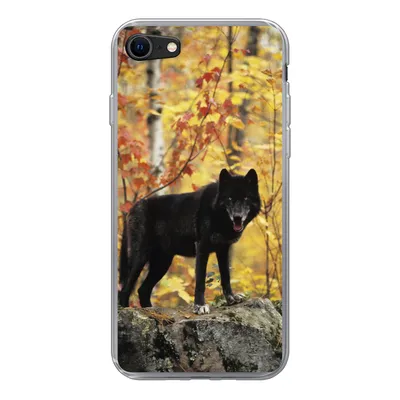 Produktbild von MuchoWow® Handyhülle Schutzhülle Hülle für iPhone SE 2022 Wolf - Fels - Baum Silikon Softcase Handy Hülle - Schutzhülle