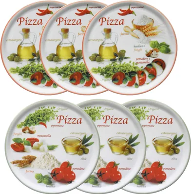 Obrázek produktu pro sada 6 talířů na pizzu Napoli Green & Red Ø 33,8 cm Talíř XL-Plate Porcelain