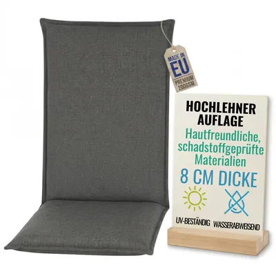Produktbild von Pillows24 - Hochlehner Auflagen 120x50x8 cm | Bequeme & Wetterfeste Gartenstuhlauflagen | Polster Sitzkissen für  Gartenmöbel |   EU | Graphit