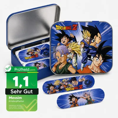 Produktbild von Dragon Ball Z Kinderpflaster Lizensiertes Produkt - Metall-Box - 24 Pflaster - Schönes Design Pflaster Aufbewahrungsbox für Kinder - 1 Box