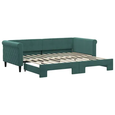 Zdjęcie produktu dla vidaXL Rozkładane łóżko dzienne ciemnozielone 90x200 cm aksamitne