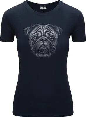Produktbild von Diarbo Damen T-Shirt mit Tierliebhaber Druck Mopskopf Dunkelblau Gr.M