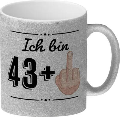 Produktbild von Witziger Glitzer-Kaffeebecher für den 44. Geburtstag mit Motiv: Mittelfinger