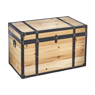 Produktbild von Kobolo truhlica Truhlica na poklady Drevená truhlica - FLORENCE - s kovovými detailmi a koženými sponami 80x45x50 cm