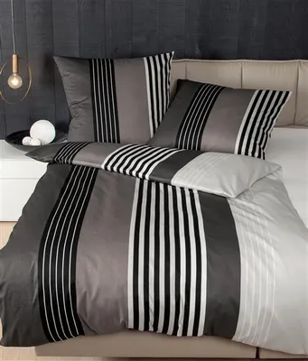 Produktbild von Janine Mako Satin Bettwäsche 2 teilig Bettbezug 135 x 200 cm Kopfkissenbezug 80 x 80 cm schwarz-taupe Streifen