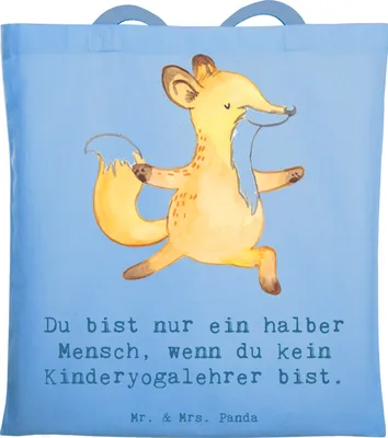 Produktbild von Mr. & Mrs. Panda Beutel Kinderyogalehrer Herz - Sky Blue - Geschenk, Tasche, Laptoptasche, Jutebeutel, Schultasche, Shopping, Tote Bag