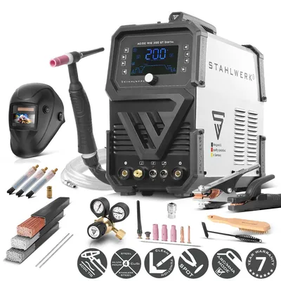 Zdjęcie produktu dla STAHLWERK Spawarka łukowa w osłonie gazów 3 w 1 Combi AC/DC TIG 200 ST Digital - w pełni wyposażona - TIG & MMA 200 A, tryb czyszczenia do czyszczenia elektrochemicznego