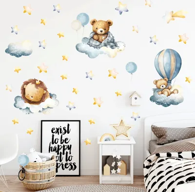 Produktbild von Montegoni Kinder Wandsticker (Wandsticker mit Luftballon Löwe Bär Sterne Wandsticker Kinderdeko,  )Wandsticker mit wilden Tieren für Babyzimmer