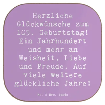 Produktbild von Mr. & Mrs. Panda Untersetzer für Gläser Spruch 105. Geburtstag - Lavendeltraum - Geschenk, unvergesslicher Tag, Holzuntersetzer, Geburtstagsgeschenk, Gesundheit, Coaster