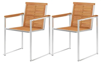 Produktbild von Teakholz-Gartenstühle, stapelbar, 2er Set, Edelstahl, witterungsbeständig