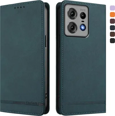 Produktbild von Hülle für Motorola Edge 50 Pro, Retro Kunstleder Ständer Klapphülle mit Kartenfächer und Magnetische Grün