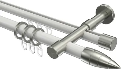 Produktbild von Interdeco Rundrohr-Innenlaufstange / Gardinenstange (Kombination) Weiß / Edelstahl-Optik, Typ Prestige Samanto (Rillenpatrone), 20 mm Ø 2-läufig, 480 cm