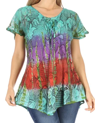 Productafbeelding van Sakkas 14783 - Dina, losvallende blouse/top met pailletten, tie-dye effect en borduursel. - Maat T