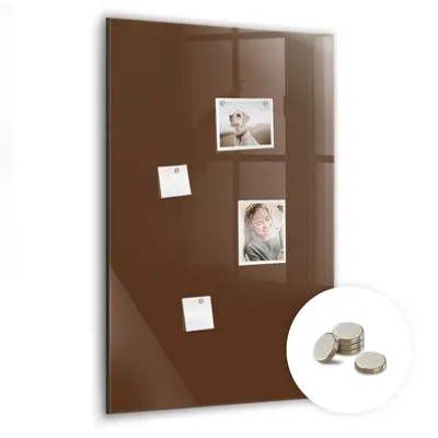 Immagine prodotto di Lavagna magnetica da parete, con superficie in vetro e bordo curvo - Bacheca magnetica - Include 5 magneti - Dimensioni: 60x90 cm - Colore: marrone