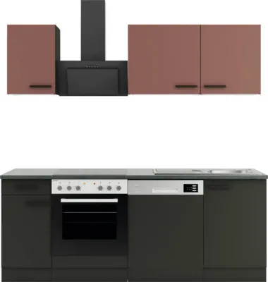 Produktbild von Optifit Küchenzeile mit Geräten Nizza407/Madrid420 210 cm rostrot anthrazit matt zerlegt Variante reversibel KPNM 2179-9+