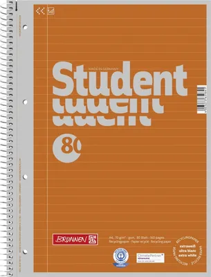Produktbild von Kollegblock Student A4 liniert 70g/qm 80 Blatt Recycling orange Packung mit 5 Stück