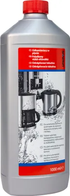 A bottle of SCANPART liquid descaler with an illustration of a coffee machine and kettle.