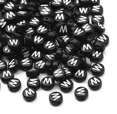 Obrázok produktu pre Akrylové písmenkové koráliky – písmeno „W“ – okrúhly tvar – 4 x 7 mm – 300 kusov – na výrobu šperkov – na výrobu náhrdelníkov a náramkov