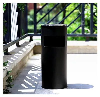 Produktbild von Nasseimer Abfalleimer und Mülleimer, 30 l, schwarz, mit Inneneimer aus Edelstahl, für Innen- und Außenbereich, mit Aschenbecher für Büros und Hotels