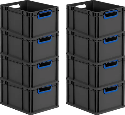 Immagine prodotto di SuperSparSet 8x Eurobox NextGen Color | HxLxP 22x30x40cm | 20 litri | maniglie blu aperte | nero | Eurocontenitore, contenitore per il trasporto, contenitore per il trasporto, contenitore impilabile