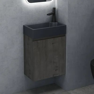 Produktbild von doporro Badezimmerschrank Badmöbel-Set in Grau-Braun 46x26x63cm Waschbeckenunterschrank mit Mineralguss-Waschbecken in matt Anthrazit Pisa02