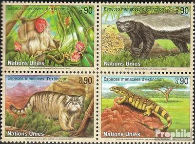 Produktbild von Briefmarken UNO - Genf 2002 Mi 434-437 Viererblock (kompl.Ausg.) postfrisch Gefährdete Arten: Fauna