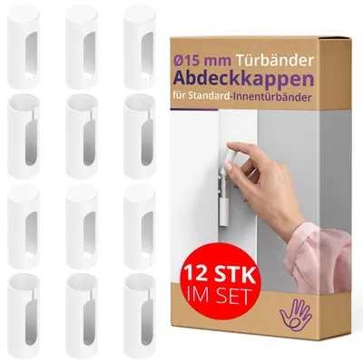 Produktbild von ERGO line Aufsteckhülsen für Türbänder Ø 15 mm – 12 Stück Weiß – Kunststoff Zierhülsen für Türscharniere, Türband-Abdeckkappen