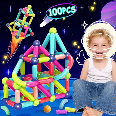 Zdjęcie produktu dla Klocki Magnetyczne 3D Konstrukcyjne dla Dzieci 100 el Kształty