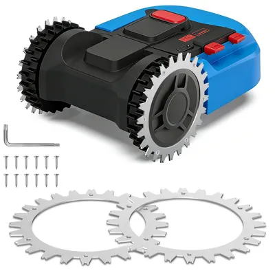 Zdjęcie produktu dla Izrielar – nakładki antypoślizgowe na koła do robotów koszących, zestaw 2 sztuk, kolor srebrny, wykonane ze stali manganowej 65#