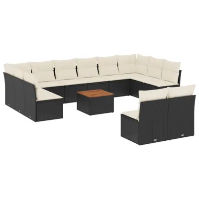 Produktbild von vidaXL 13-tlg. Garten-Sofagarnitur mit Kissen Schwarz Poly Rattan