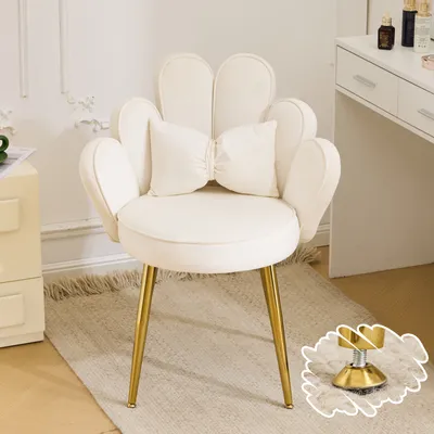 Produktbild von FCH Blumenform-Sessel, Samtbezug, Sessel,Schminktisch Stuhl, Armlehnensessel,  Relaxsessel Lesesessel, Metallbeinen,  Loungesessel,  Wohnzimmer, Weiß
